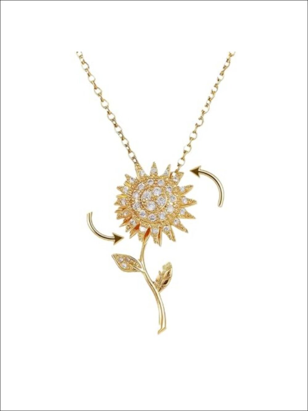 Rotating Sunflower Pendant Necklace Rhinestone Alloy Adjustable